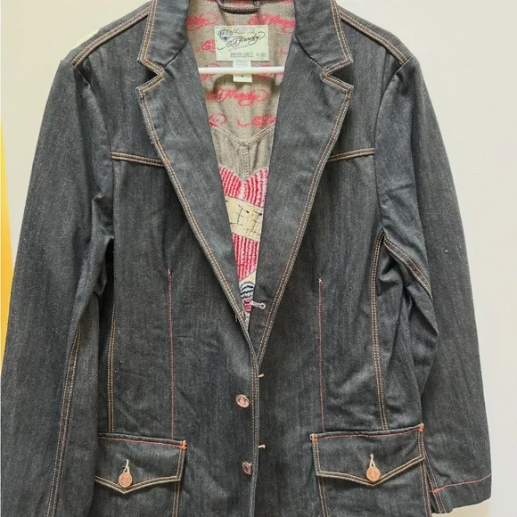 Ed Hardy Vintage Denim Blazer Jacket – “Love Kills Slowly” Embroidery‎ - Picture 2 of 6